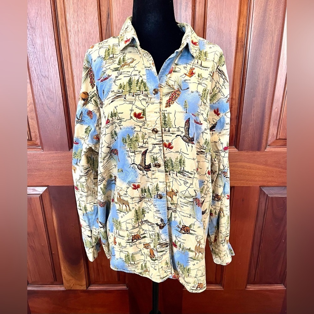 Vtg David Brooks Shirt NATIONAL PARKS, Map,Yellowstone Size 18/ Medium RARE!!
